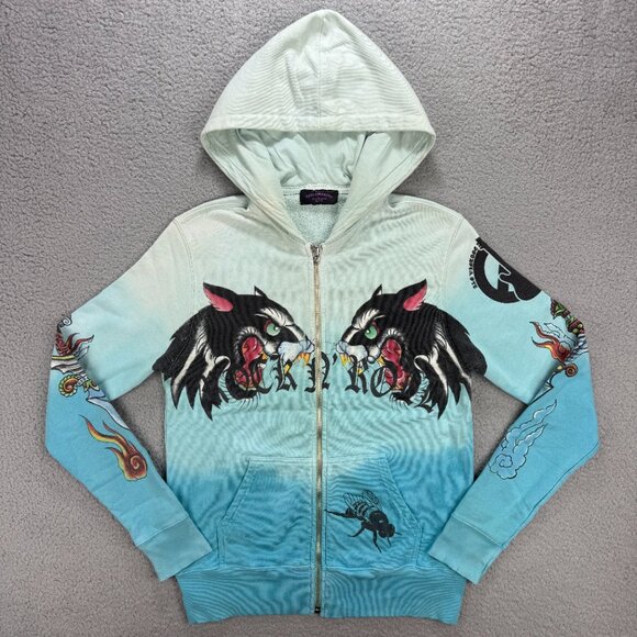 Amal Guessous Hoodie Mens Small Blue Rock N Roll Full Zip Sweatshirt Sweater A&G